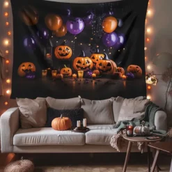 Halloween Tapestry Banners Blanket Skeleton Cemetery Dark Punk Gothic Style Party Dorm Shooting Backgrounds Decorations Wall Door Background