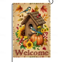 Halloween Thanksgiving Garden Flag - Double-Sided Seasonal Yard Banner for Fall Decorations - Durable and Weather-Resistant Polyester Flag for Outdoor Lawn, Porch, or Garden Decor