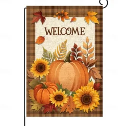 Halloween Thanksgiving Garden Flag - Double-Sided Seasonal Yard Banner for Fall Decorations - Durable and Weather-Resistant Polyester Flag for Outdoor Lawn, Porch, or Garden Decor