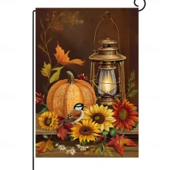 Halloween Thanksgiving Garden Flag - Double-Sided Seasonal Yard Banner for Fall Decorations - Durable and Weather-Resistant Polyester Flag for Outdoor Lawn, Porch, or Garden Decor