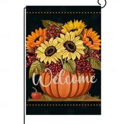 Halloween Thanksgiving Garden Flag - Double-Sided Seasonal Yard Banner for Fall Decorations - Durable and Weather-Resistant Polyester Flag for Outdoor Lawn, Porch, or Garden Decor