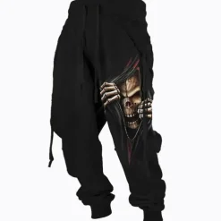 Halloween The Grim Reaper'S Hand Skull Mens Graphic Pants | Casual Sports Outdoor Black Cotton | Sweatpants Joggers Trousers Drawstring Side Pockets Elastic Waist Prints Comfort Breathable Daily Blend