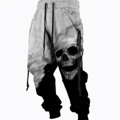 Halloween The Skull Pants Mens Graphic | Casual Sports Outdoor Yellow Cotton | Sweatpants Joggers Trousers Drawstring Side Pockets Elastic Waist Prints Comfort Breathable Daily Blend