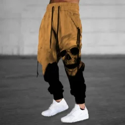 Halloween The Skull Pants Mens Graphic | Casual Sports Outdoor Yellow Cotton | Sweatpants Joggers Trousers Drawstring Side Pockets Elastic Waist Prints Comfort Breathable Daily Blend