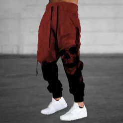 Halloween The Skull Pants Mens Graphic | Casual Sports Outdoor Yellow Cotton | Sweatpants Joggers Trousers Drawstring Side Pockets Elastic Waist Prints Comfort Breathable Daily Blend