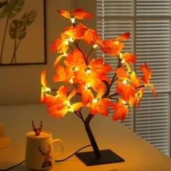 Halloween Tree Lamp Maple Leaf Lamp Halloween Decorative Table Lamp USB Power Supply