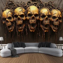 Halloween Trippy Skulls Hanging Tapestry Wall Art Large Tapestry Mural Decor Photograph Backdrop Blanket Curtain Home Bedroom Living Room Decoration
