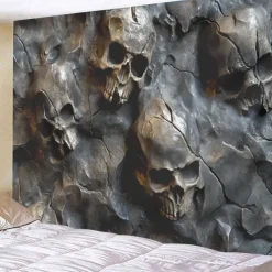 Halloween Trippy Skulls Hanging Tapestry Wall Art Large Tapestry Mural Decor Photograph Backdrop Blanket Curtain Home Bedroom Living Room Decoration