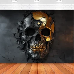 Halloween Trippy Skulls Hanging Tapestry Wall Art Large Tapestry Mural Decor Photograph Backdrop Blanket Curtain Home Bedroom Living Room Decoration