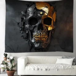 Halloween Trippy Skulls Hanging Tapestry Wall Art Large Tapestry Mural Decor Photograph Backdrop Blanket Curtain Home Bedroom Living Room Decoration