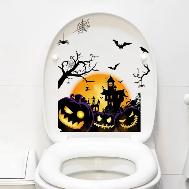 Halloween Wall Stickers, Pumpkin Holiday Decoration Background Wall Bathroom Toilet Stickers
