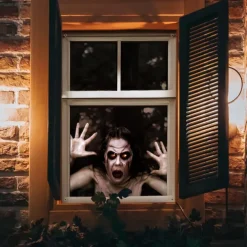 Halloween Window Cover Decorations, Fabric Bloody Hand Creepy Halloween Curtain Horror Movie Poster Window Door Covering Decor for Haunted House, Scary Halloween Window Clings Decals Indoor Outdoor