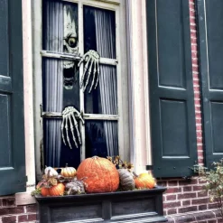 Halloween Window Cover Decorations, Fabric Bloody Hand Creepy Halloween Curtain Horror Movie Poster Window Door Covering Decor for Haunted House, Scary Halloween Window Clings Decals Indoor Outdoor