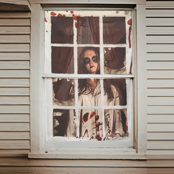 Halloween Window Cover Decorations, Fabric Bloody Hand Creepy Halloween Curtain Horror Movie Poster Window Door Covering Decor for Haunted House, Scary Halloween Window Clings Decals Indoor Outdoor