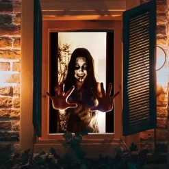 Halloween Window Cover Decorations, Fabric Bloody Hand Creepy Halloween Curtain Horror Movie Poster Window Door Covering Decor for Haunted House, Scary Halloween Window Clings Decals Indoor Outdoor