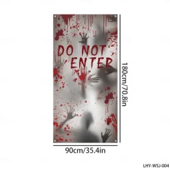 Halloween Window Door Cover, Fabric Made Halloween Window Door Decorations, Scary Bloody Handprint & Shadowy Figure for Haunted House Halloween Party Decorations