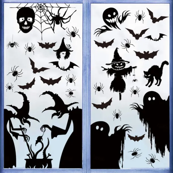 Halloween Window Sticker Set, 4 Sheets Double Sided Ghost Window Decals, Halloween Decoration Ghost Stickers for Windows Glass Walls and Party Supplies