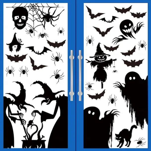 Halloween Window Sticker Set, 4 Sheets Double Sided Ghost Window Decals, Halloween Decoration Ghost Stickers for Windows Glass Walls and Party Supplies