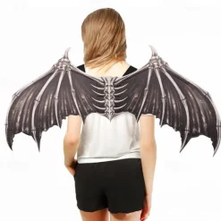 Halloween Wings Demon Bone Skeleton Folding Batpunk Fallen Angel Evil Festival Carnival Props Men and Women Halloween Carnival Ball Props Foldable Black and White Non woven Fabric Demon Bone Wings