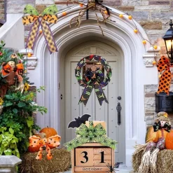 Halloween Wired Edge Ribbon 4 Rolls Bat Spider Pumpkin Printed Ribbon Witch Legs Hat Dot Grosgrain Ribbons for Halloween Home Wreath DIY Craft Floral Bow