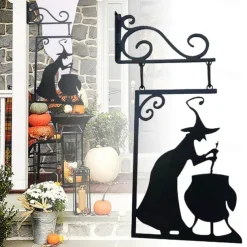 Halloween Witch Cauldron Silhouette Wall Decor - Outdoor Metal Witches Cauldron Wall Hanging Ornament, Halloween Scary Hanging Metal Wall Sign for Garden Party Decor