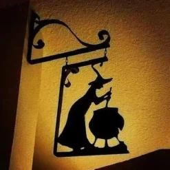 Halloween Witch Cauldron Silhouette Wall Decor - Outdoor Metal Witches Cauldron Wall Hanging Ornament, Halloween Scary Hanging Metal Wall Sign for Garden Party Decor