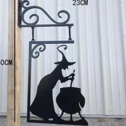 Halloween Witch Cauldron Silhouette Wall Decor - Outdoor Metal Witches Cauldron Wall Hanging Ornament, Halloween Scary Hanging Metal Wall Sign for Garden Party Decor