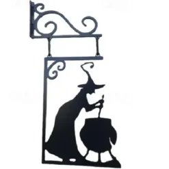 Halloween Witch Cauldron Silhouette Wall Decor - Outdoor Metal Witches Cauldron Wall Hanging Ornament, Halloween Scary Hanging Metal Wall Sign for Garden Party Decor