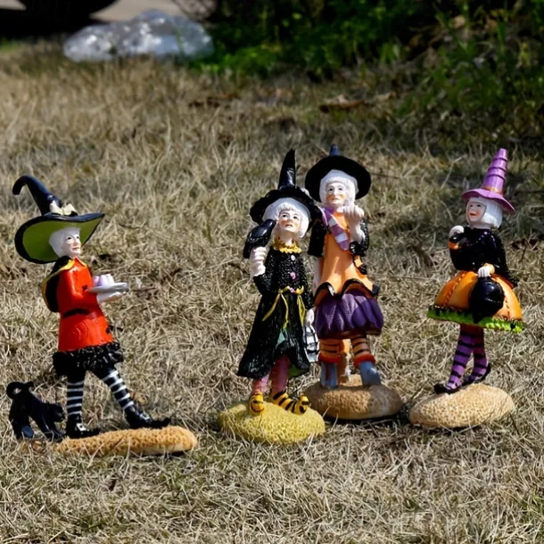 Halloween Witch Doll Resin Figurines Tabletop Ornament Home Office Decoration Boys Girls Birthday Festival Gift Collectibles