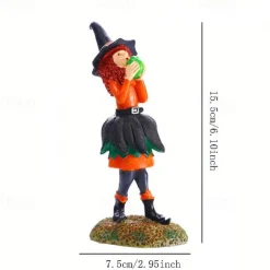 Halloween Witch Doll Resin Figurines Tabletop Ornament Home Office Decoration Boys Girls Birthday Festival Gift Collectibles