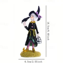 Halloween Witch Doll Resin Figurines Tabletop Ornament Home Office Decoration Boys Girls Birthday Festival Gift Collectibles