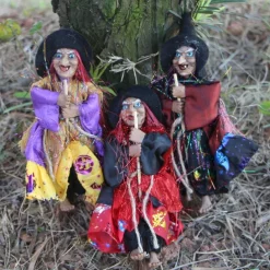 Halloween Witch Dolls Decoration Accessories Scary Figurines Prop Craft Ornaments Hanging Ghost Pendant for Garden Haunted House Bars Party Decor