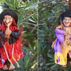 Halloween Witch Dolls Decoration Accessories Scary Figurines Prop Craft Ornaments Hanging Ghost Pendant for Garden Haunted House Bars Party Decor