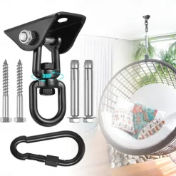 Hammock Hanging Kit, 360° Rotate 1000 Lb Capacity Heavy Duty Swing Permanent Antirust Stainless Steel Silent Ultra Durable Hooks, Multiple Indoor Outdoor Gym Yoga Tree Hammock Chair Sandbag Swing Sets