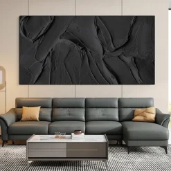 Hand painted 3D Black Abstract Painting handmade Black 3D Textured Painting Black 3D Minimalist Painting Large Black Abstract Painting Black abstract artwork wall art canvas