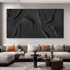 Hand painted 3D Black Abstract Painting handmade Black 3D Textured Painting Black 3D Minimalist Painting Large Black Abstract Painting Black abstract artwork wall art canvas