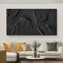 Hand painted 3D Black Abstract Painting handmade Black 3D Textured Painting Black 3D Minimalist Painting Large Black Abstract Painting Black abstract artwork wall art canvas