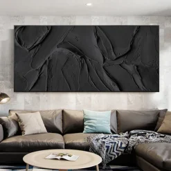 Hand painted 3D Black Abstract Painting handmade Black 3D Textured Painting Black 3D Minimalist Painting Large Black Abstract Painting Black abstract artwork wall art canvas