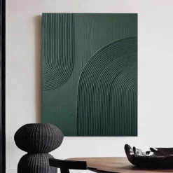 Hand painted White Abstract Painting on Canvas handmade 3D Textured Wall Art Green Modern painting for handmade Canvas Art painting for Living Room Decor Trendy artwork Home Decor Hotel Art Piece