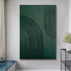 Hand painted White Abstract Painting on Canvas handmade 3D Textured Wall Art Green Modern painting for handmade Canvas Art painting for Living Room Decor Trendy artwork Home Decor Hotel Art Piece