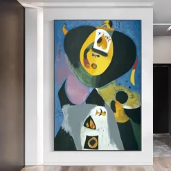 Hand Painted Copy Famous Joan Miro Paintings on Canvas Modern Artwork Abstract Canvas Wall Art Pictures For Living Room Decor (Dancer Heart Love) Frameless