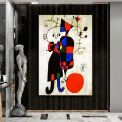 Hand Painted Copy Famous Joan Miro Paintings on Canvas Modern Artwork Abstract Canvas Wall Art Pictures For Living Room Decor (Dancer Heart Love) Frameless