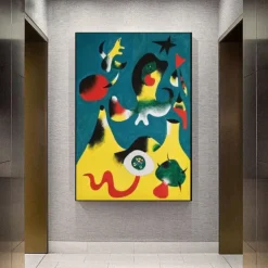 Hand Painted Copy Famous Joan Miro Paintings on Canvas Modern Artwork Abstract Canvas Wall Art Pictures For Living Room Decor (Dancer Heart Love) Frameless