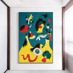 Hand Painted Copy Famous Joan Miro Paintings on Canvas Modern Artwork Abstract Canvas Wall Art Pictures For Living Room Decor (Dancer Heart Love) Frameless