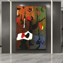 Hand Painted Copy Famous Joan Miro Paintings on Canvas Modern Artwork Abstract Canvas Wall Art Pictures For Living Room Decor (Dancer Heart Love) Frameless