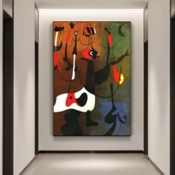 Hand Painted Copy Famous Joan Miro Paintings on Canvas Modern Artwork Abstract Canvas Wall Art Pictures For Living Room Decor (Dancer Heart Love) Frameless