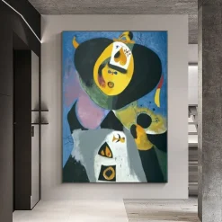 Hand Painted Copy Famous Joan Miro Paintings on Canvas Modern Artwork Abstract Canvas Wall Art Pictures For Living Room Decor (Dancer Heart Love) Frameless