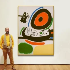 Hand Painted Copy Famous Joan Miro Paintings on Canvas Modern Artwork Abstract Canvas Wall Art Pictures For Living Room Decor (Dancer Heart Love) Frameless