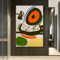 Hand Painted Copy Famous Joan Miro Paintings on Canvas Modern Artwork Abstract Canvas Wall Art Pictures For Living Room Decor (Dancer Heart Love) Frameless