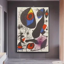 Hand Painted Copy Famous Joan Miro Paintings on Canvas Modern Artwork Abstract Canvas Wall Art Pictures For Living Room Decor (Dancer Heart Love) Frameless